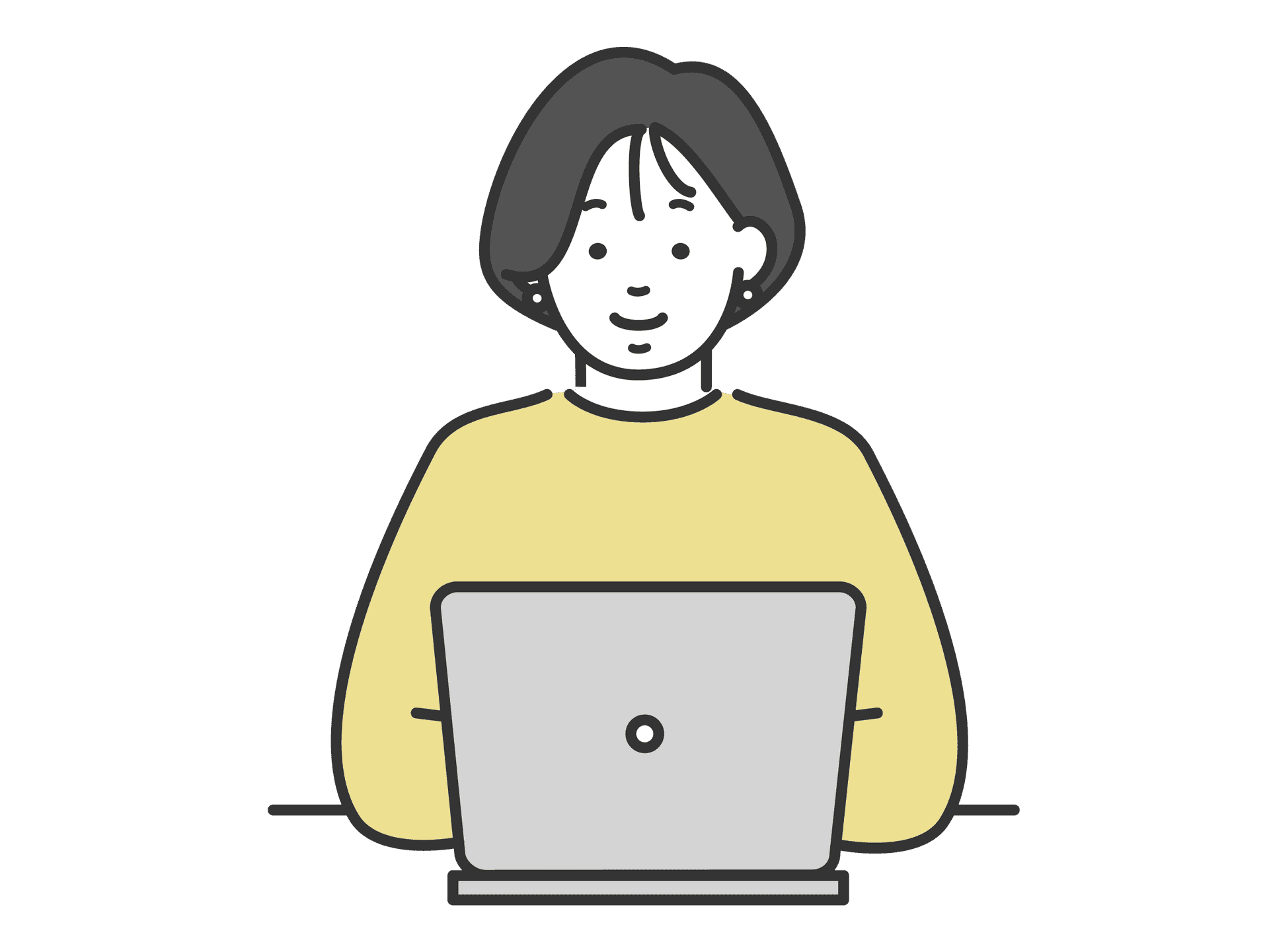 PCで作業する女性のイラスト