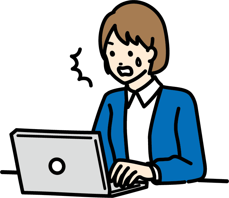 PCを見て驚く女性のイラスト